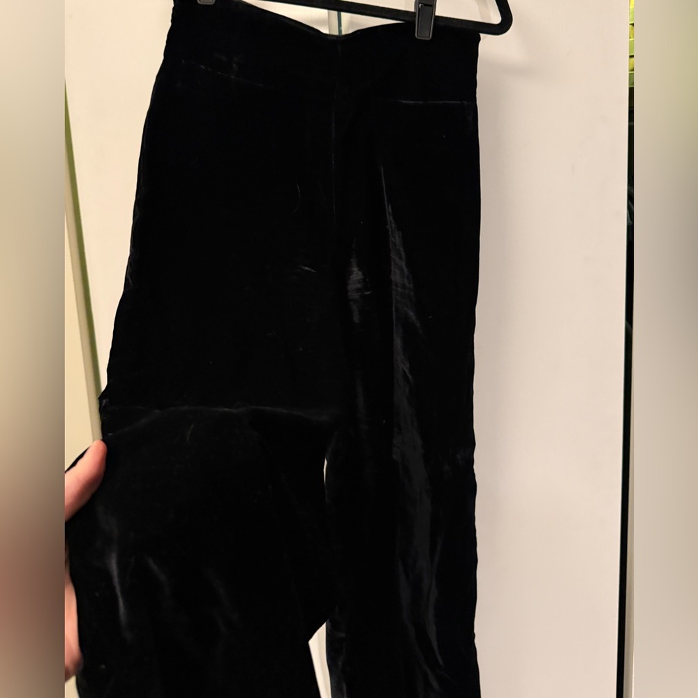 Sandro Black High-Waist Wide-Leg Velvet Pants - Picture 5 of 6